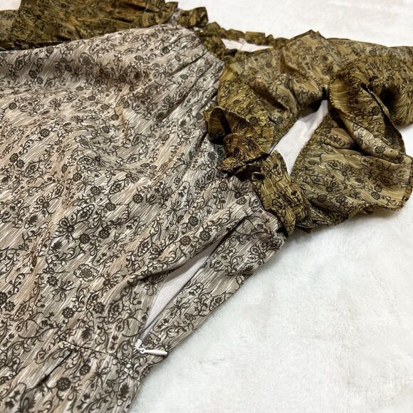 Aureum Sage Green Floral Tiered Ruffle Dress Sz S #AD1055 - Picture 6 of 11